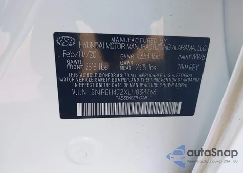2020 Hyundai Sonata Limited from USA, damaged, VIN 5NPEH4J2XLH034766